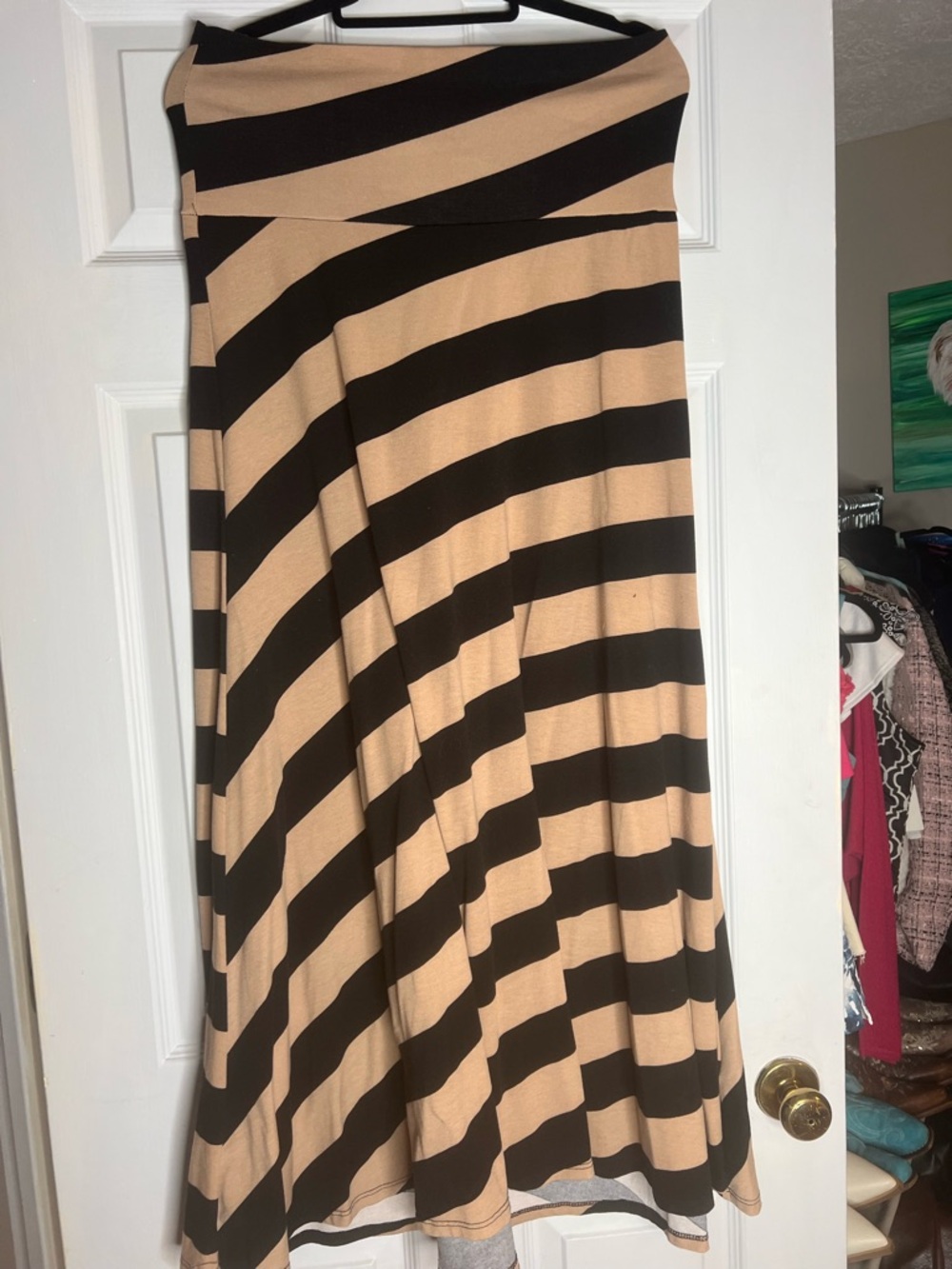 Striped A-Line Maxi Skirt/Dress in Beige and Black